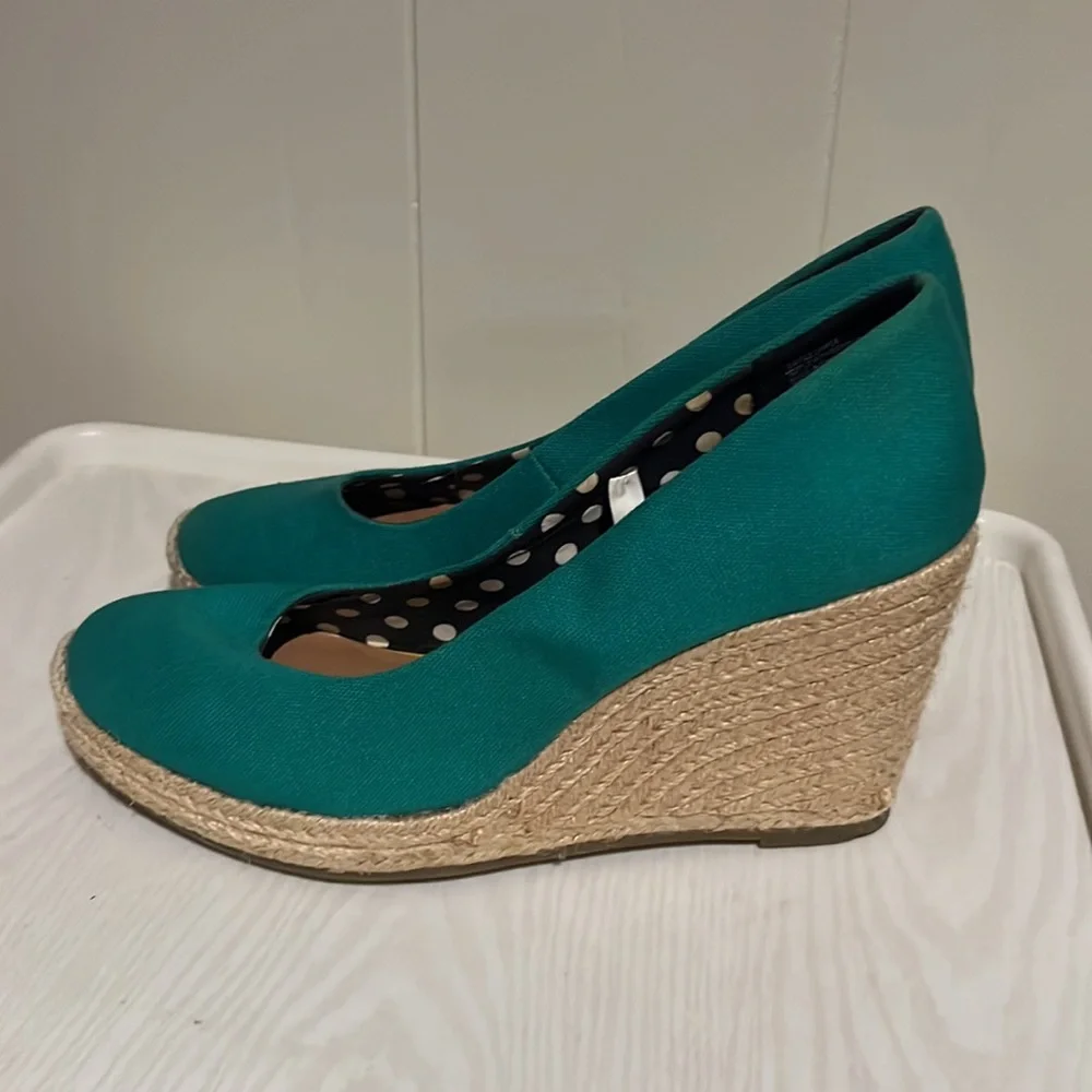 Merino Teal Canvas Jute Wedges